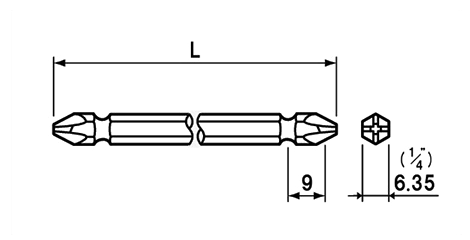NAC(長堀工業) (+)アルミサッシ(皿ねじ)用ビット(B-30)(差込口 6.35mmx9) 製品図面