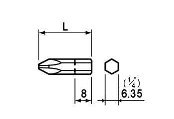 NAC(長堀工業) (+)インサートビット(ビットホルダー用)(B-38)(差込口 6.35mmx8) 製品図面