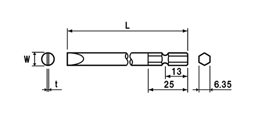 NAC(長堀工業) (-)片頭幅広マイナスドライバービット(B-40)(差込口 6.35mmx13) 製品図面