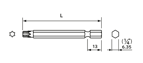 NAC(長堀工業) トルクスT型ビット(B4)(差込口 6.35mmx13) 製品図面