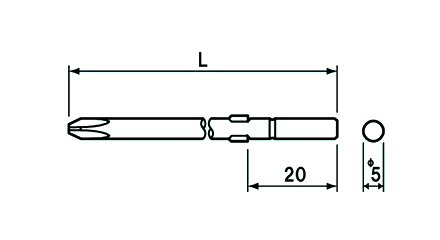 NAC(長堀工業) ハイオス用電動ドライバー用(+)プラスビット(H5)(差込口径φ5mm) 製品図面