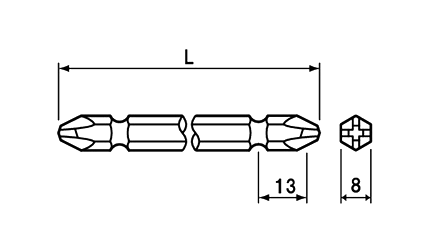 NAC(長堀工業) (+)ダブルビット(両頭タイプ)(B-45)(差込口 8mmx13) 製品図面
