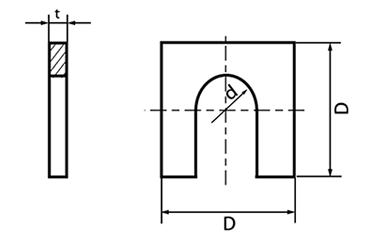 鉄 U字型角座金(馬蹄ライナー)(板厚2.0mm) 製品図面