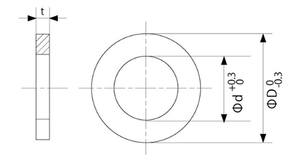 鉄 シムワッシャ 板厚0.5t (内径x外径) 製品図面