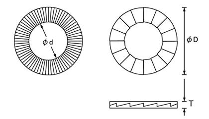 鉄 ノルトロックワッシャーXシリーズ(幅広タイプ) (振動用)(1組セット)(緩み止め用) 製品図面