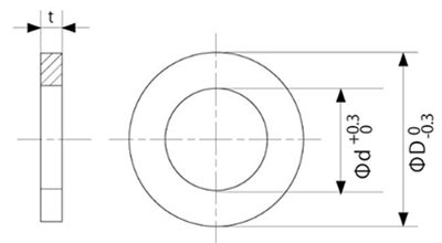鉄 シムワッシャ 板厚0.3t (内径x外径) 製品図面