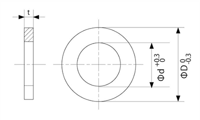 真鍮 シムワッシャー板厚0.5t (内径x外径x厚み/公差) 製品図面