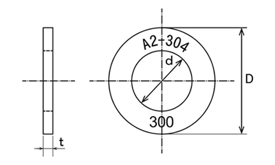 ステンレス(SUS304N2) 高強度 ハイテンション平座金 (丸ワッシャー) 製品図面