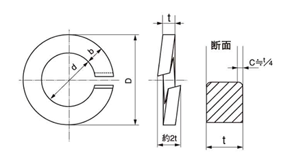 鉄 ばね座金 (スプリングワッシャー)(キャップボルト用)(平和発條製) 製品図面