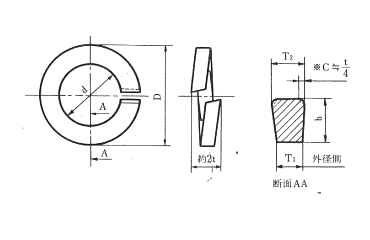 ステンレス SUS316L(A4) ばね座金2号 (スプリングワッシャー)(特殊発條製) 製品図面