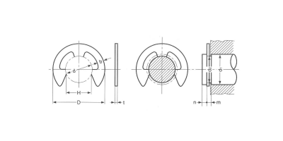鉄 E型止め輪 (Eリング)スタック(連結型)(平和製) 製品図面