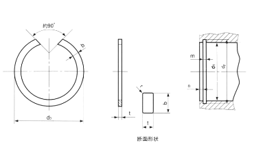 鉄 JIS B2804穴用 同心止め輪(穴無し) 製品図面