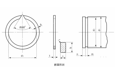 鉄 JIS B2804軸用 同心止め輪(穴付き) 製品図面