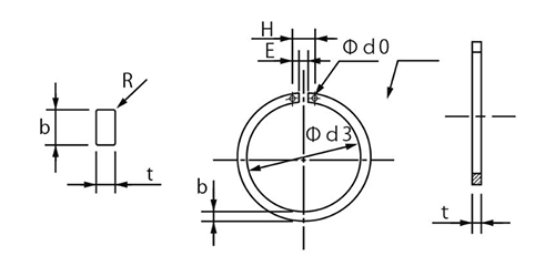 鉄 JIS B2804軸用 同心止め輪(穴付き)(羽島製) 製品図面