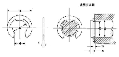 鉄 E型止め輪 (Eリング)(特殊発條製) 製品図面