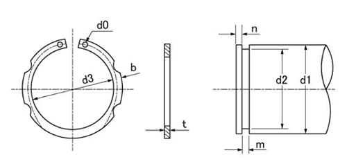 鉄 C形止め輪(THSスナップリング)(軸用)(大洋発條製) 製品図面