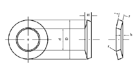 ステンレス 皿ばね JIS B 2706L(軽荷重用)(M●-L)(機能用ばね) 製品図面