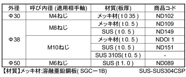 ステンレスSUS310S H型スピードワッシャー (ネジ用) 製品規格