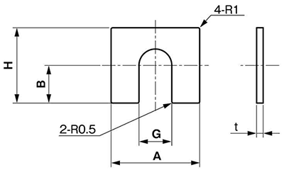 鉄 ベース用角形シム(1溝) モーターベース用 製品図面