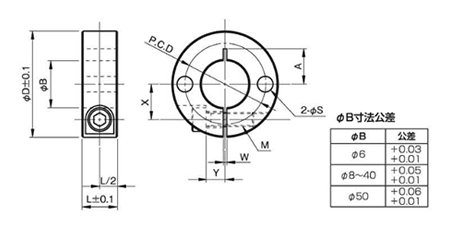 ステンレス 2穴付 スタンダードスリットカラー(SCS-SP2)(岩田製作所) 製品図面