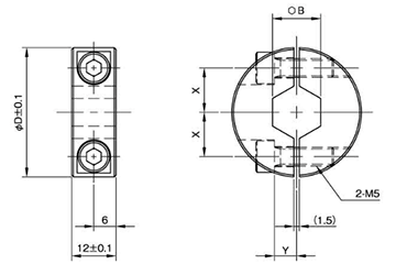 鉄 S45C 無電解ニッケルメッキ 六角シャフト用 スタンダードセパレートカラー(SCSS-R12M)(岩田製作所) 製品図面