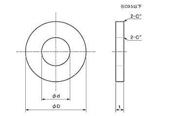 鋼 S45C 丸形平座金 (岩田製作所) 製品図面