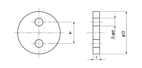 鋼 S45C ベアリングホルダ エンドプレート (2穴タイプ)(EPB)(岩田製作所) 製品図面