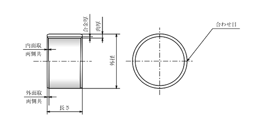 大同メタル製 ダイベストDBB01 ブシュ(DBB)(内径x長さ)(完全無給油軸受) 製品図面