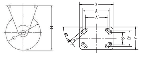 ナンシン フレックスローキャスター (プレート式・固定)(EHF-SUTM) 製品図面