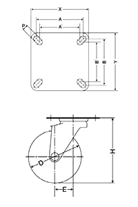ナンシン牽引用キャスタークッションゴム仕様 GSSTシリーズ (プレート式・固定) 製品図面