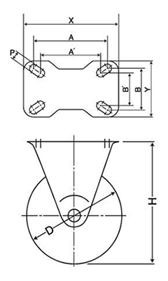 ナンシン 重荷重用キャスター SKH (プレート式・固定・低床・ストッパー) 製品図面