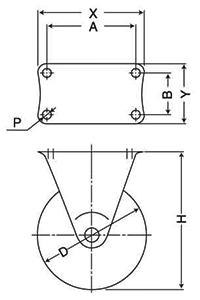 ナンシン 重荷重用キャスター SKM (プレート式・固定・低床) 製品図面