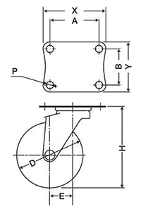 ナンシン 重荷重用キャスター STH (プレート式・自在・低床・ストッパー) 製品図面