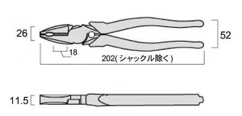 フジ矢 偏芯パワーペンチ 200mm (黒金)(バリ取り機能付き) 製品図面