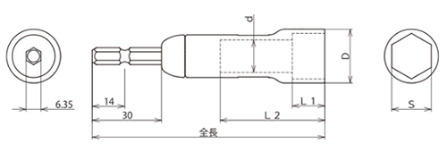 ロブテックス ストロック スタンダードソケット (高耐久タイプ)(DSX-S) 製品図面