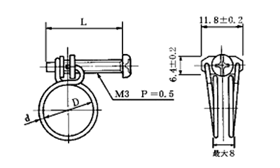 鉄 ワイヤーホースバンドWS形 (M3 (+-)ねじ) 製品図面