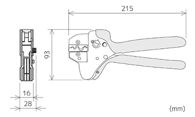 エンジニア ダイス交換式ラチェットクリンパー(全長215mm)(裸圧着端子、PBスリーブ)(PAD-20) 製品図面