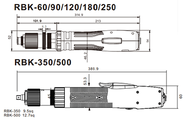 キリウス 超高トルク型電動ドライバ-RBKシリーズ (～RBK250以下/トルク値2～25Nm) 製品図面