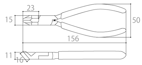 ツノダ 角度付ニッパー カクッと45°(アングルニッパー)(AN-150A) 製品図面