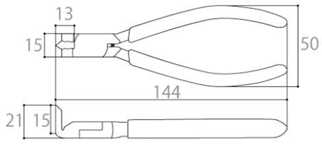 ツノダ 角度付ニッパー カクッと90°(アングルニッパー)(AN-150B) 製品図面
