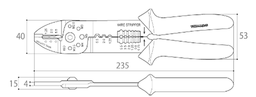 ツノダ 電工万能ペンチ AP-02 (絶縁圧着端子・裸圧着端子用) 製品図面