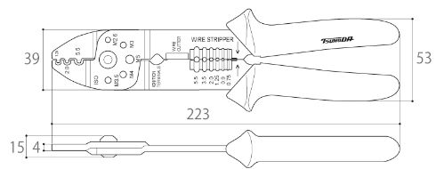 ツノダ 電工万能ペンチ AP-03 (裸圧着端子用) 製品図面