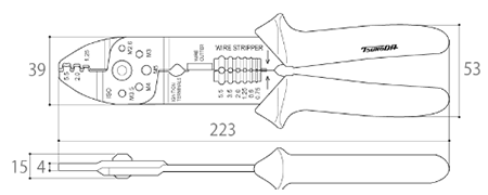 ツノダ 電工万能ペンチ AP-05 (オープンバレル端子用) 製品図面