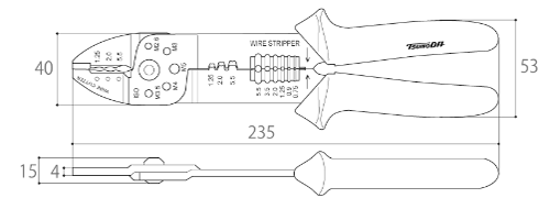 ツノダ 電工万能ペンチ AP-06 (オープンバレル端子・絶縁圧着端子用) 製品図面