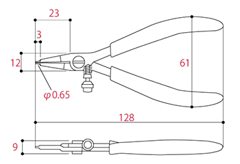 ツノダ スナップリング プライヤー軸用125mm (ばね付)(3～9mm用)(MSE) 製品図面