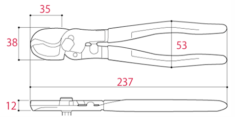 ツノダ ワンハンドケーブルカッター(銅芯線のケーブル切断専用)(OH-60) 製品図面