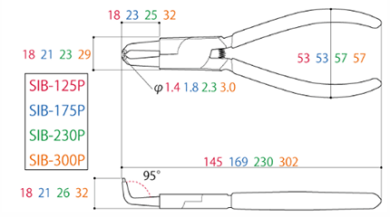 ツノダ スナップリングプライヤー 穴用曲爪 (硬質ビット)(ばね付)(SIB-P) 製品図面