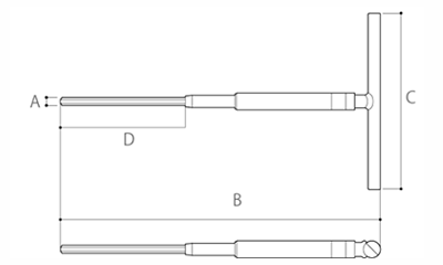 ツノダ T型クイックターンレンチ ボールポイントタイプ(T型六角棒スパナ)(TL-B)(色別) 製品図面