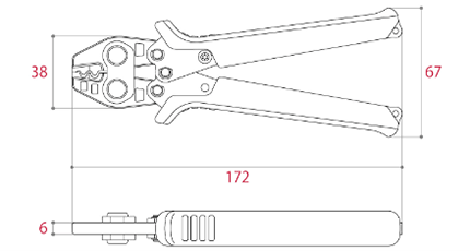 ツノダ 圧着工具 TP-2 (裸圧着端子・ 裸圧着スリーブ用/1.25/2㎟) 製品図面