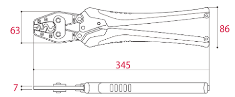 ツノダ 圧着工具 TP-22 (裸圧着端子・ 裸圧着スリーブ用/5.5/8/14/22㎟) 製品図面